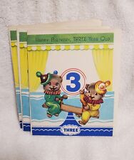 NOS Vintage Happy 3rd Birthday Die-cut Cards Envelopes Bear Circus USA Lot of 3 picture