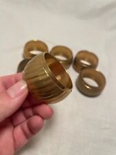 Vintage Set Of 6 Round Ribbed Brass Napkin Rings Unpolished picture