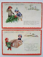 Christmas Postcards Lot Of 2 Children Outdoors Whitney Vintage Embossed Original picture