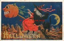 Halloween, IAP 1908 No IAP02-6, Bernhardt Wall, Witch Riding JOL Head Broom picture