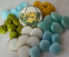 35 Vintage Czech glass button LOT~Ceramic Birchcroft~Yellows~greens~blues~H8 picture