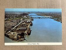 Postcard Toledo Ohio OH Port Ships Aerial View Maumee River Bridge Vintage PC picture