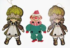 3 Holiday Christmas Ornaments Doll Pixie Clown Movable Vtg picture