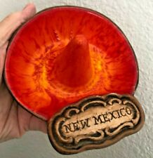 Vtg New Mexico TREASURE CRAFT Red Orange Flame SOMBRERO Trinket Dish Pottery a picture