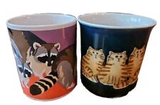 2 Vintage Otagiri Mugs Coffee Cups Otagiri Japan Raccoons & Cats VGUC picture