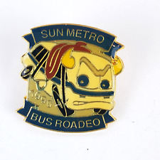Vintage 1990 Sun Metro Bus Rodeo Lapel Tack Cap Pin Gold Tone Blue Beige Red picture