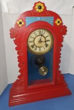 ANTIQUE PAINTED WATERBURY, CONNECTICUT SHELF /PARLOR CHIME CLOCK 8-DAY WORKING picture