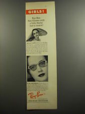 1952 Bausch & Lomb Ray-Ban Sun Glasses Ad - Girls Lilly Dache Hat to Match picture