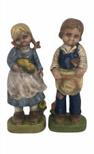 Vintage 1972 Hand Painted Ceramic Ceramichrome Young Girl & Boy 8” Figurines picture