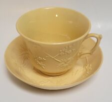 RARE EARLY 1800s OVERSIZED CUP & SAUCER WEDGWOOD YELLOW WARE BAMBOO FLOWER picture