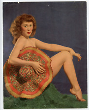 VTG Pinup HATS OFF Redhead Posing Behind Colorful Hat Litho 8x10 picture
