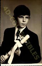 Vintage original Portrait Photograph  Young Boy with Graduation Certificate picture