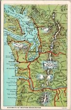 Vintage 1930s WASHINGTON State MAP Postcard 