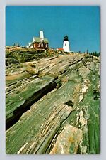 New Harbor ME-Maine, Pemaquid Point Light House, Vintage Souvenir Postcard picture