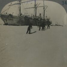 ARCTIC EXPEDITION, LARGE SHIP, MEN HAULING SNOW, STEREOVIEW picture
