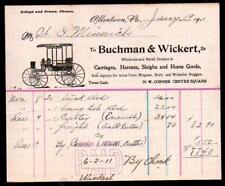 1911 Allentown Pa - Buchman & Wickert - Carriages Harness - Letter Head Bill picture