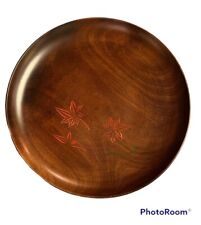 Japanese Wooden Obon Tray Vintage Brown Round Flower Carry Tool picture
