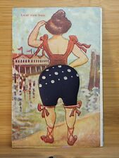 1910s Pincushion WOMAN ON BEACH Fabric Bathing Suit RISQUE Local View UNPOSTED picture