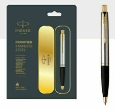 Parker Frontier Steel GT Gold Trim Ball Point Pen Blue Ink Fine Tip New picture