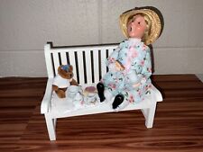 BYERS CHOICE Rare HTF ~ Signed Joyce Byers ~ Lady on Bench Teddy Bear Tea Party picture