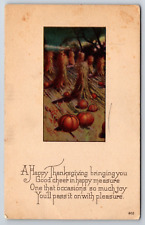 Vintage Early 1900's Happy Thanksgiving Card Cornstalks Pumpkins Postcard picture