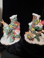 FITZ AND FLOYD PAIR WOODLAND SANTA ELF CANDLE HOLDERS, EUC picture