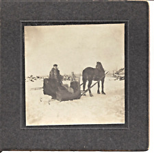 Antique Cabinet Sepia Photo Of Gentleman by Horse Drawn Sleigh Ready to Depart picture