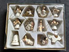 Vintage Lot of 12 White Gold Wood Christmas Ornaments Mini Painted European picture