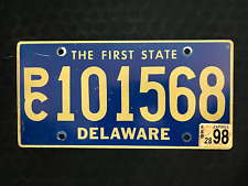 1998 Delaware License Plate PC101568   THE FIRST STATE, BEAUTIFUL YELLOW ON BLUE picture
