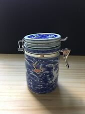 Vintage blue and white Porcelain dragon Jar Canister w/ Hinged Seal Lid 5.5