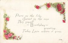 Happy Birthday Greetings Poem, Red & Pink Roses, Vintage Postcard picture