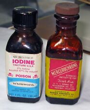Vintage Rare Medicine Bottles Iodine & Mercurochrome Amber Bottles picture