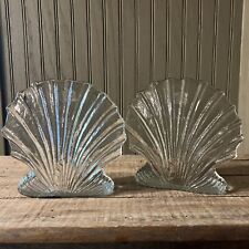 Pair of Vintage Blenko Thick Clear Art Glass Scallop Sea Shell Bookends picture