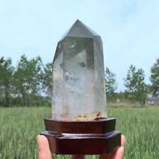 2.66LB Natural Phantom Ghost Obelisk Clear Quartz Crystal Point Tower + Stand picture
