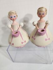 2 Vintage Hemslojden Boras Sweden Wooden Candle Holder Girl Figurines 5
