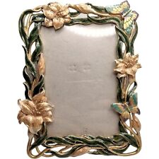Vintage Golden Solid Brass Enameled Butterfly Floral 3D Picture Frame for 4x6 picture