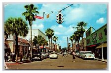 Fort Pierce FL Business Section Main Street View Chrome Postcard Posted 1956 picture