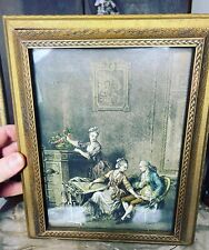 Vintage Victorian Lovers Scene Gold Jewelry Box Inner Compartments Gold Frame picture