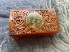 Vintage Carved Cedar Treasure Chest Wooden Jewelry Box Mountain Cottage picture