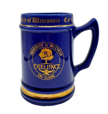 Vintage University Of Wisconsin Eau Claire UW Blue & Gold Stein Mug USA picture
