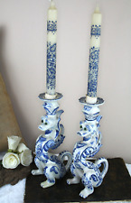 PAIR 1930  Delft pottery marked Dragon gothic  candle holders rare special pcs  picture
