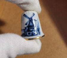 Vintage Papel porcelain thimble with blue windmill design picture