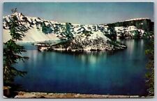 Wizard Island Crater Lake National Park Snowcapped Mountains Lakefront Postcard picture