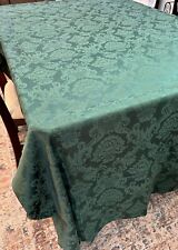 Vtg Rect Tablecloth Elegant Damask Solid Green Floral Baskets & Scrolls 114x65
