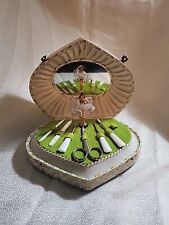 Vtg Music box manicure set Green with ballerina western Germany  Lador 50s picture