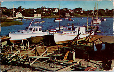 Vintage 1954 Boat Yard Wychemere Harbor Harwich Port Cape Cod MA Postcard Boat picture