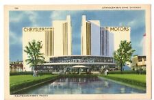 Chicago IL-Illinois, Chrysler Motors  Building & Pool,  Linen Postcard LA4 picture