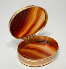 1890 Antique Victorian Banded Scottish Agate Ormolu Brass Oval Pill Snuff Box picture