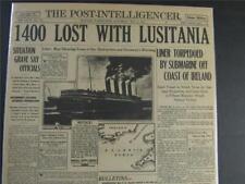 VINTAGE NEWSPAPER HEADLINES~WORLD WAR 1 GERMAN SINK LUSITANIA SHIP DISASTER 1915 picture