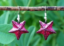 Delicate Starfish Earrings Clay Handmade Hand Painted Puebla Mexican Folk Art picture